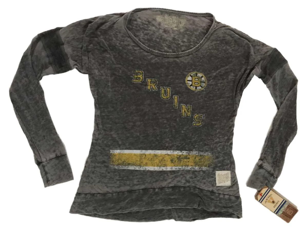 Boston Bruins Retro Brand WOMEN Gray Translucent Long Sleeve Cuffed T-Shirt