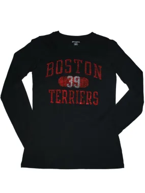 Boston Terriers Champion Women Black Red Beaded "39" Long Sleeve T-Shirt (M)