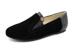 Boutaccelli  Black Velvet Slip On With Leather Trim Leap