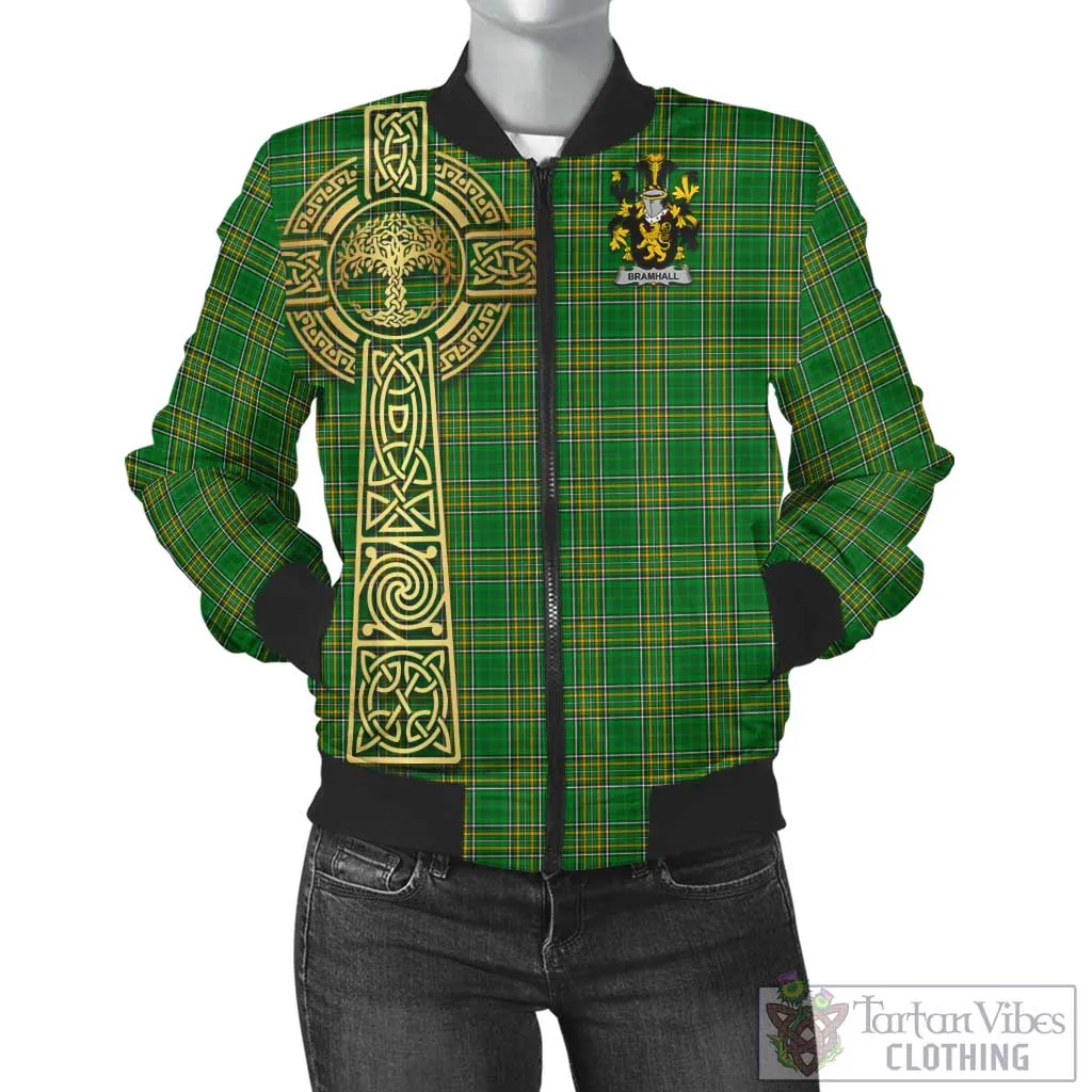 Bramhall Irish Clan Tartan Bomber Jacket with Coat of Arms Celtic Tree of Life Style