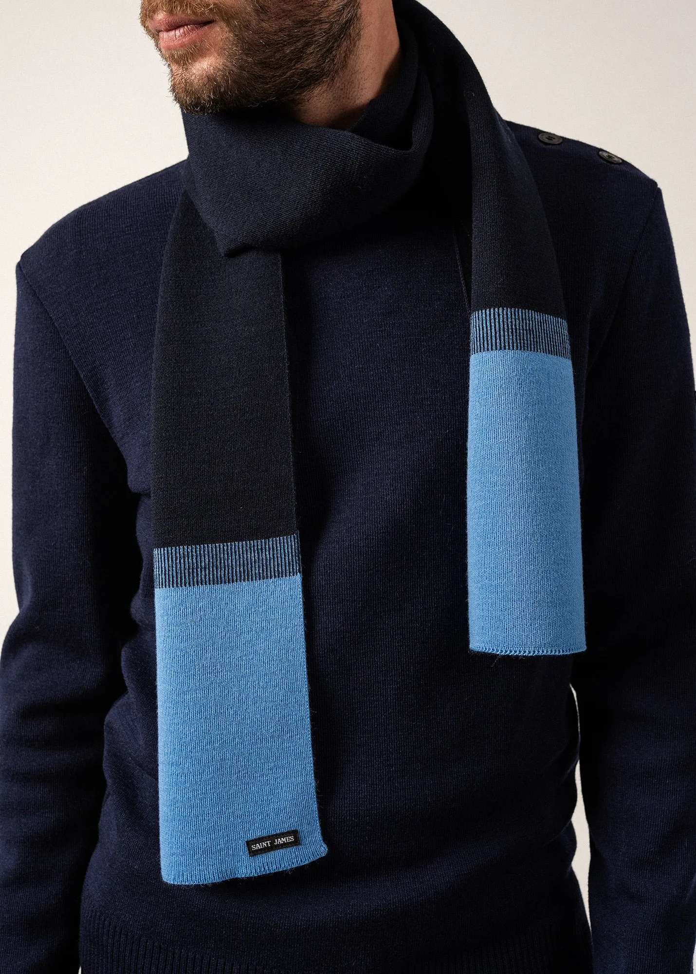 Bretagne Two-tone Wool Scarf - in wool (MARINE/OXYGENE)