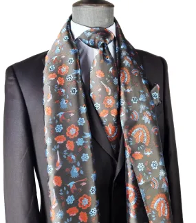 Brown and Burnt Orange Floral 100% Silk Tie, Scarf and Pocket Square