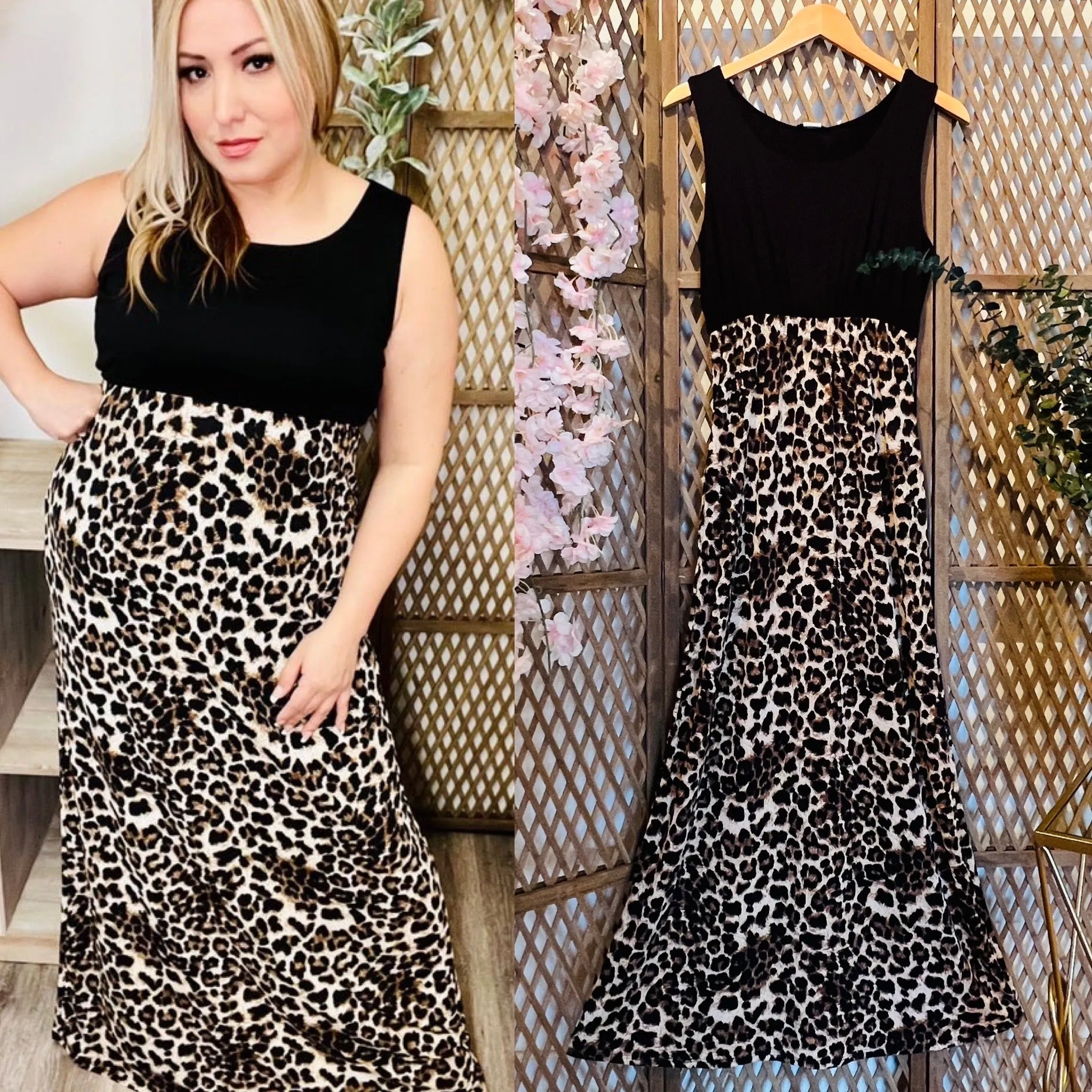 Brown Leopard Print Bottom Maxi Dress