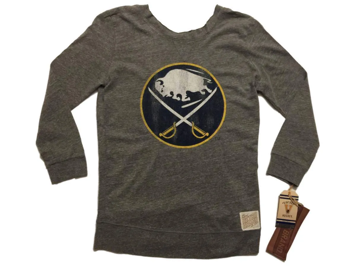 Buffalo Sabres Retro Brand WOMEN Gray Long Sleeve Scoop Back T-Shirt