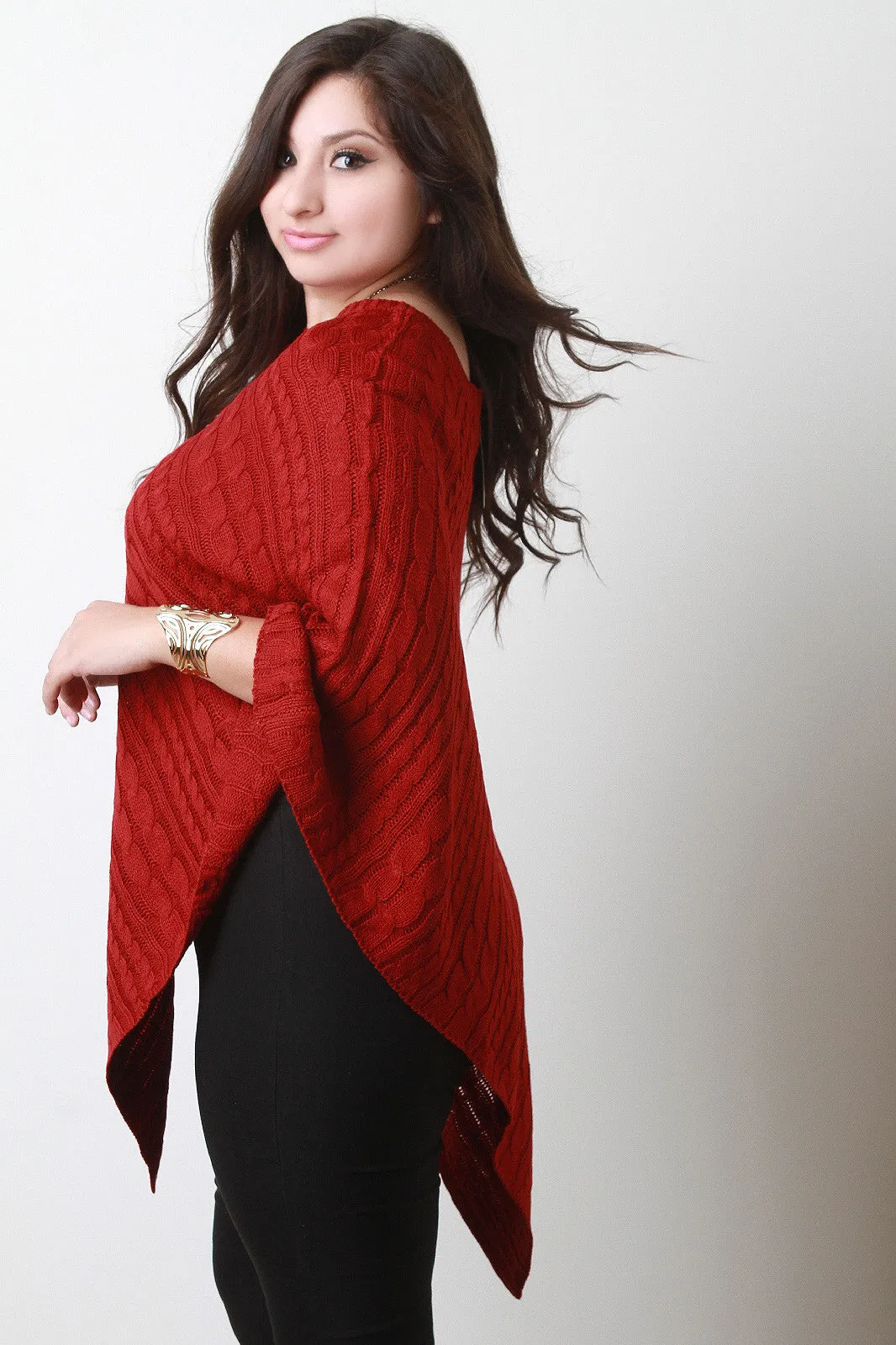 Cable Knit Asymmetrical Poncho