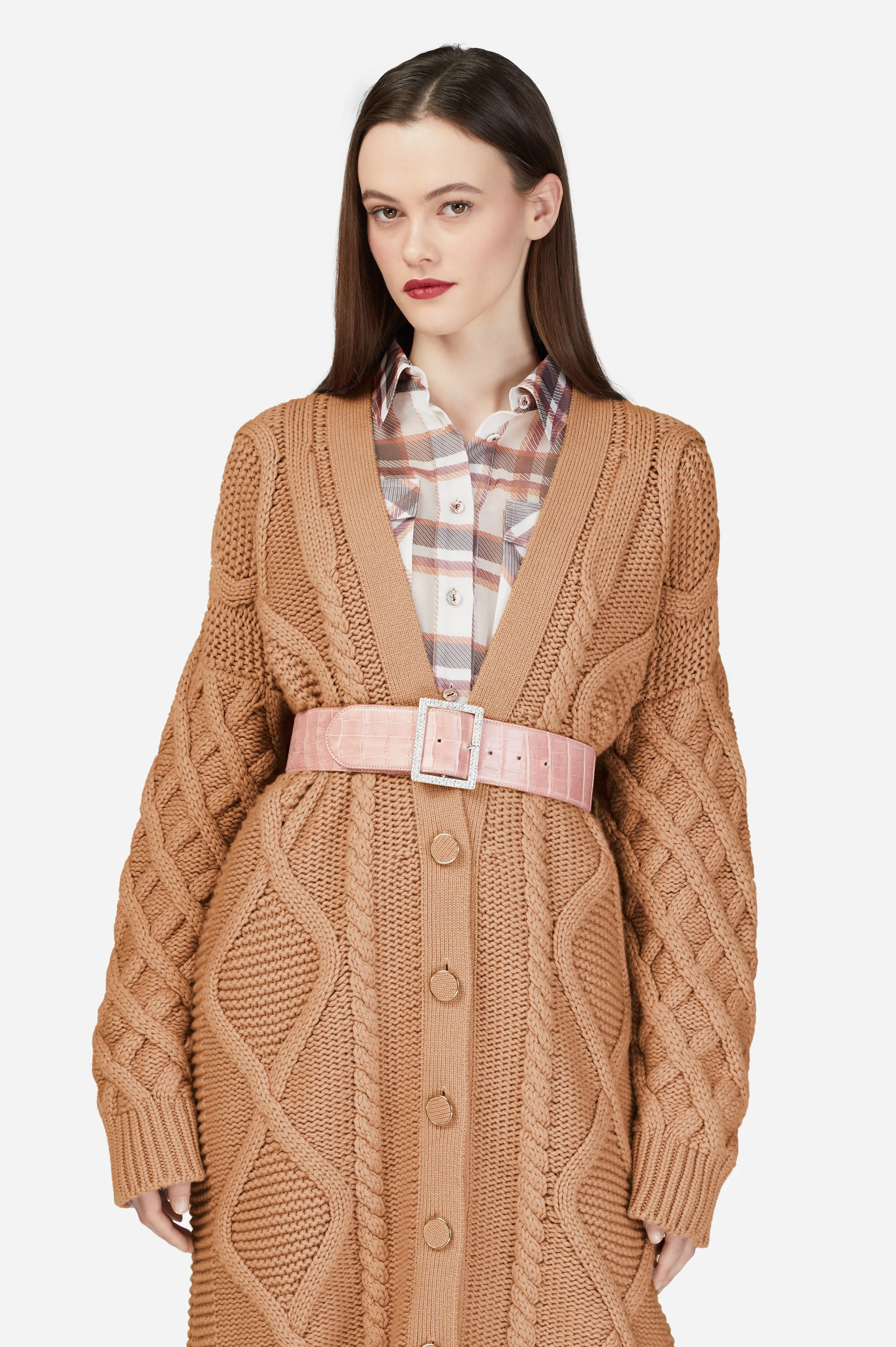 Camel Cashmere Chunky Cable Knit Cardigan