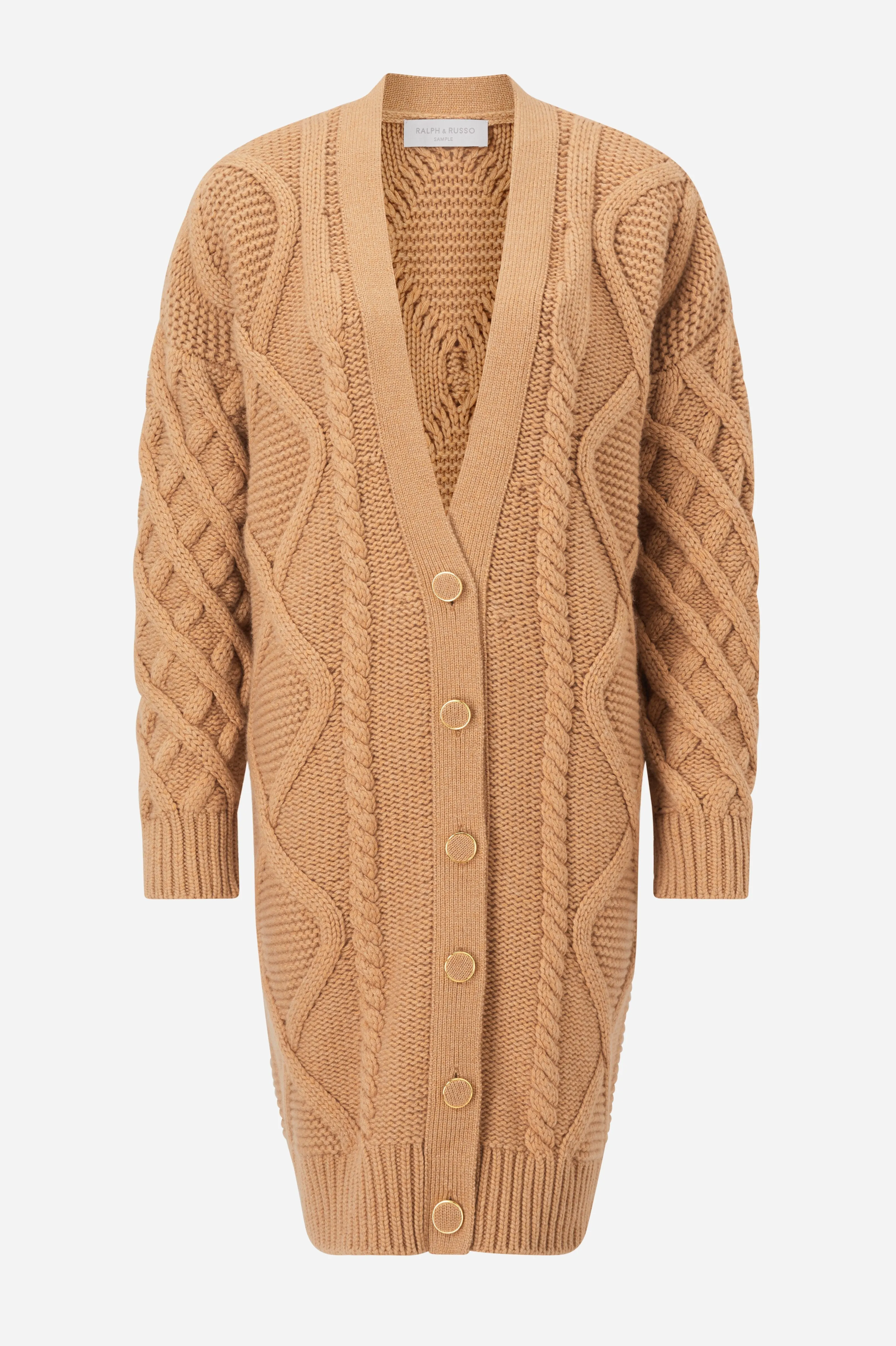 Camel Cashmere Chunky Cable Knit Cardigan