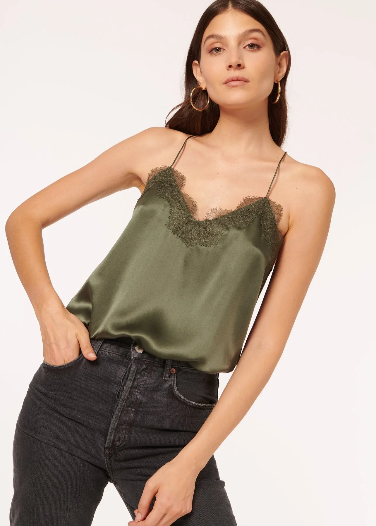 Cami NYC - Racer Charmeuse Cami in Thyme