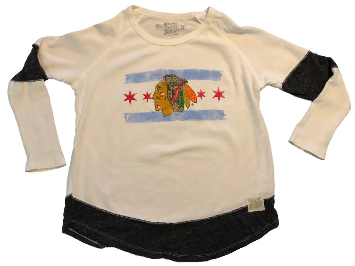 Chicago Blackhawks Retro Brand WOMENS Stars & Stripe Waffle LS T-Shirt