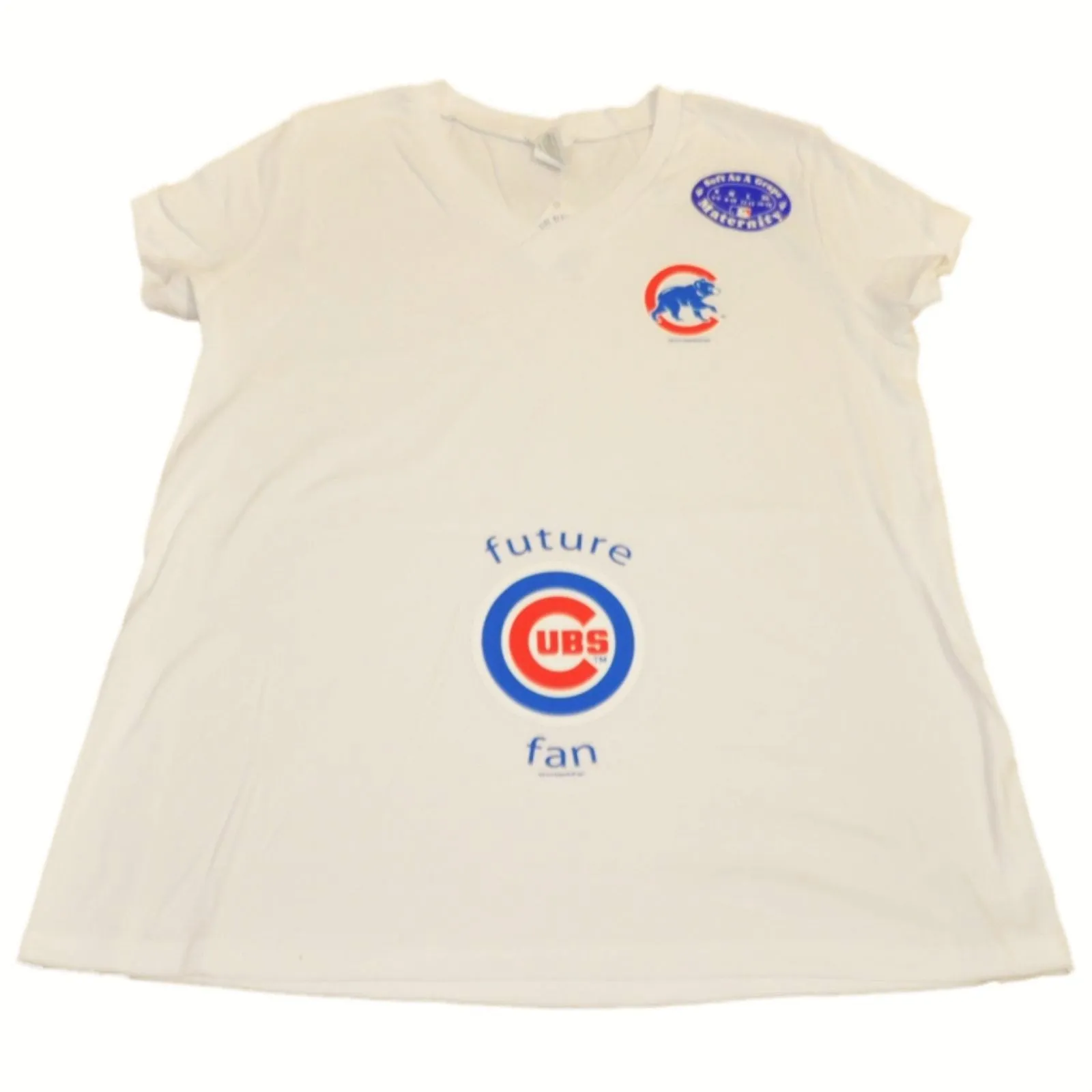 Chicago Cubs SAAG Women Maternity White Small Logo V-Neck T-Shirt