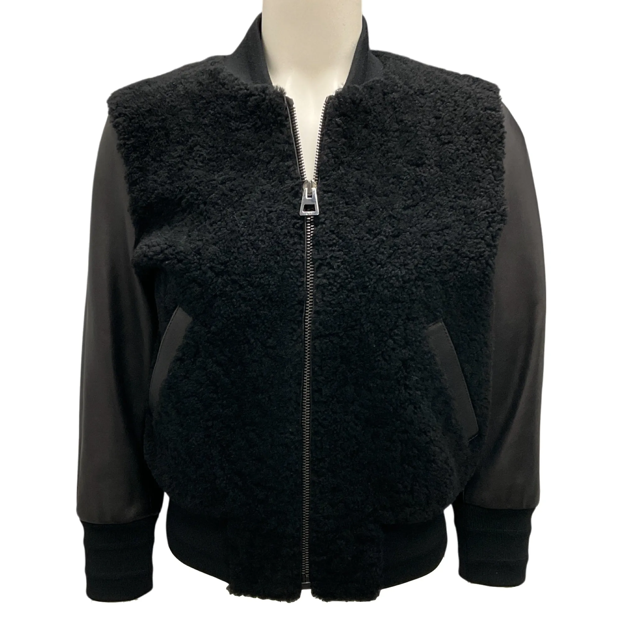 Christian Dior Black Shearling and Lambskin Leather Bomber Jacket