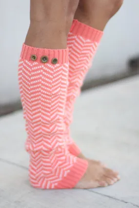 Coral Chevron Leg Warmers