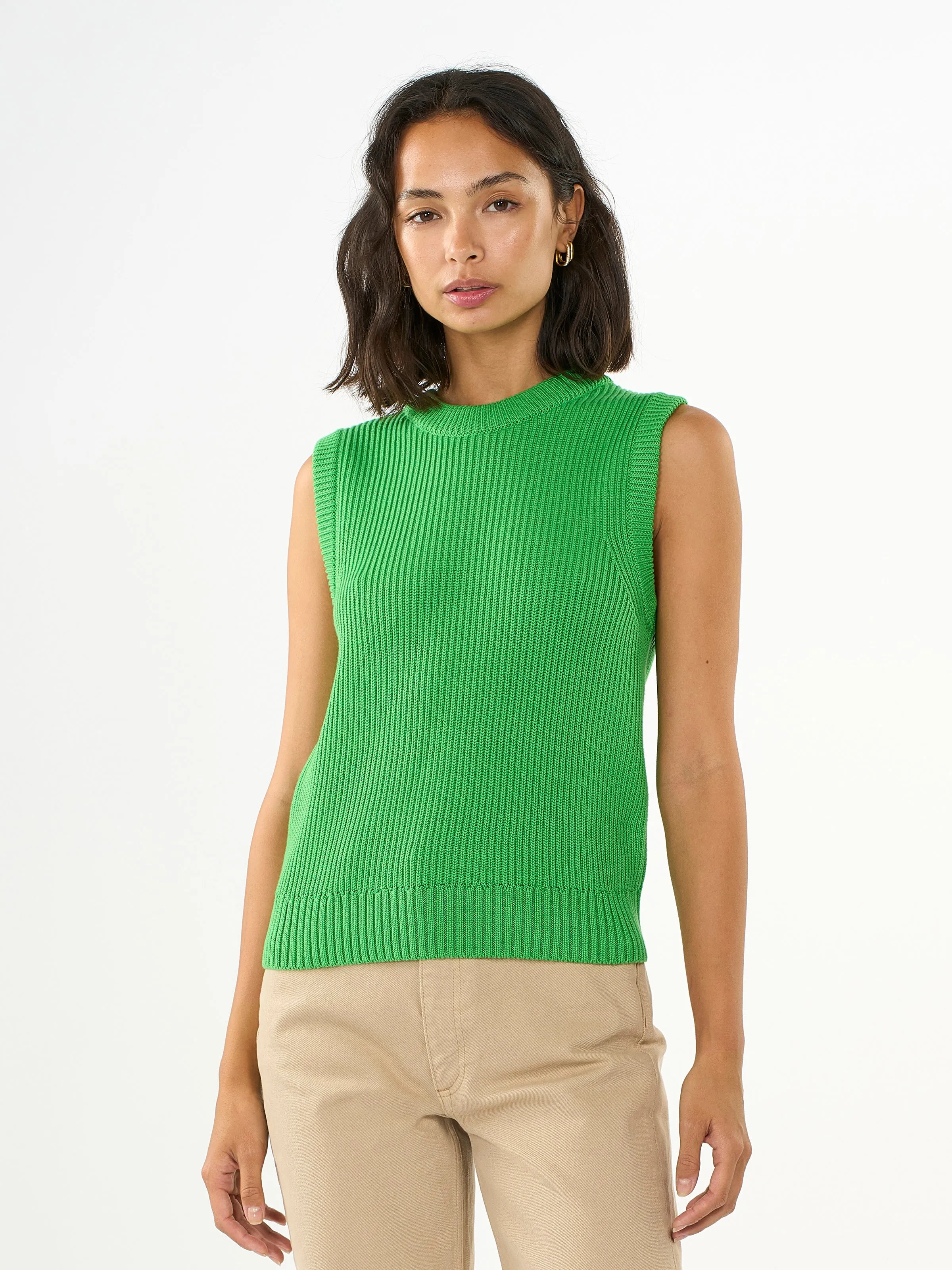 Crew neck cotton mix vest - Vibrant Green