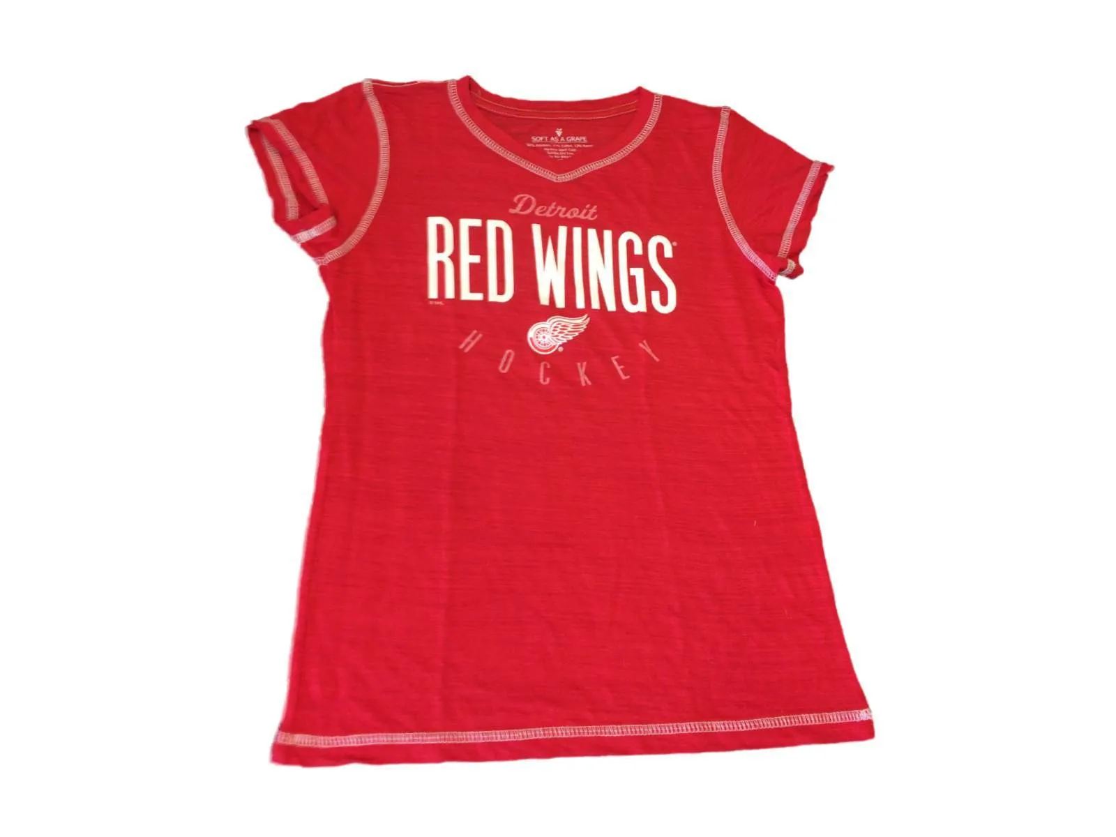 Detroit Red Wings SAAG YOUTH GIRLS Red Burnout Style SS V-Neck T-Shirt (L)