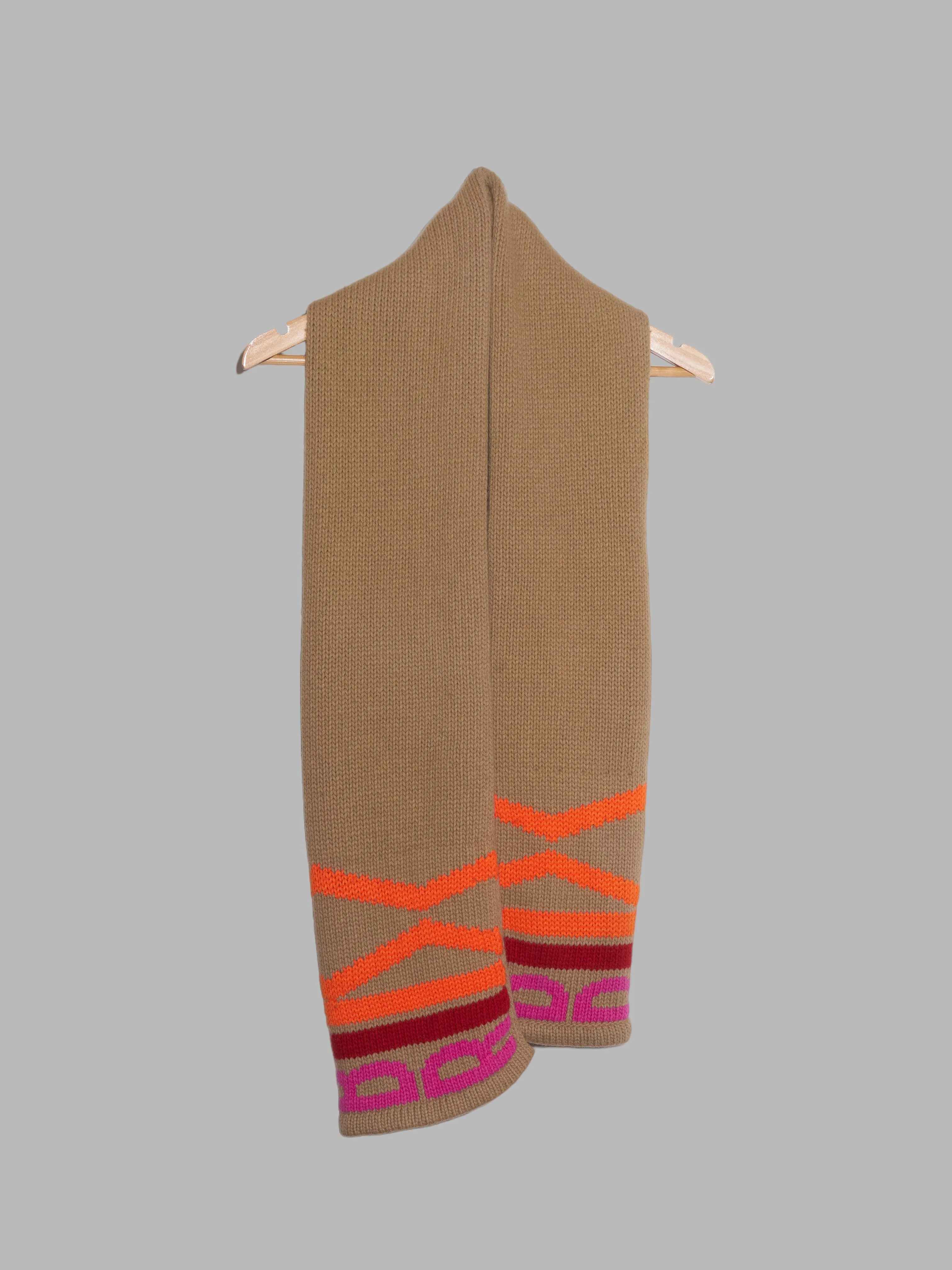 Dirk Bikkembergs beige wool knitted scarf with fluorescent “BIKK” lettering