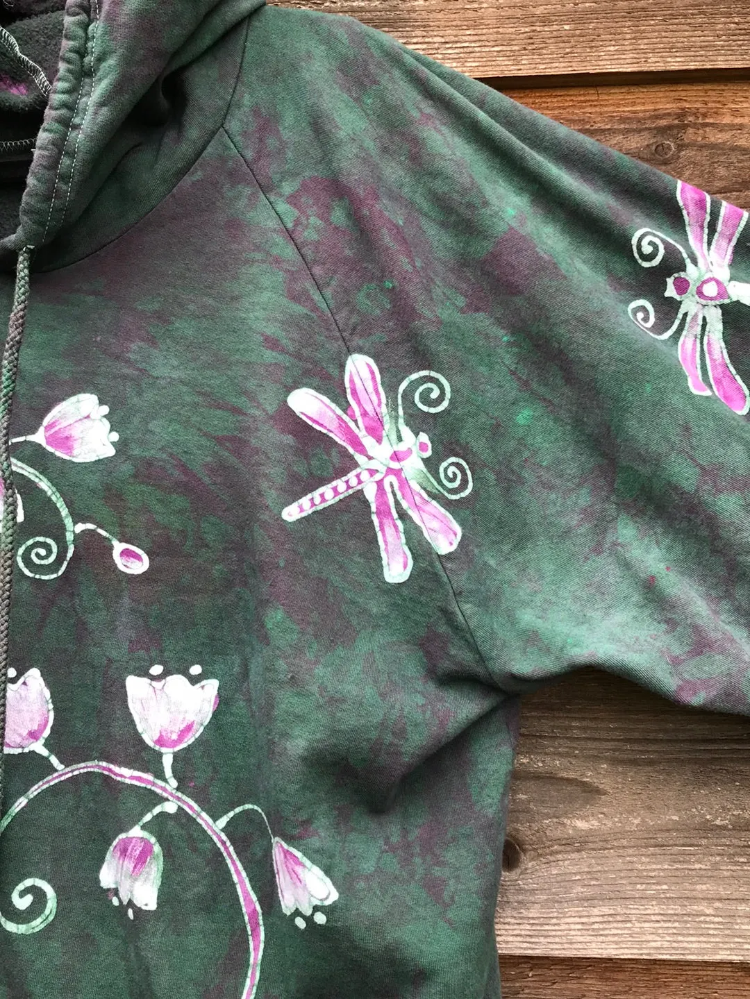 Dragonfly Hyacinth Pullover Batik Hoodie in Organic Cotton - Handmade Oversize in 3X