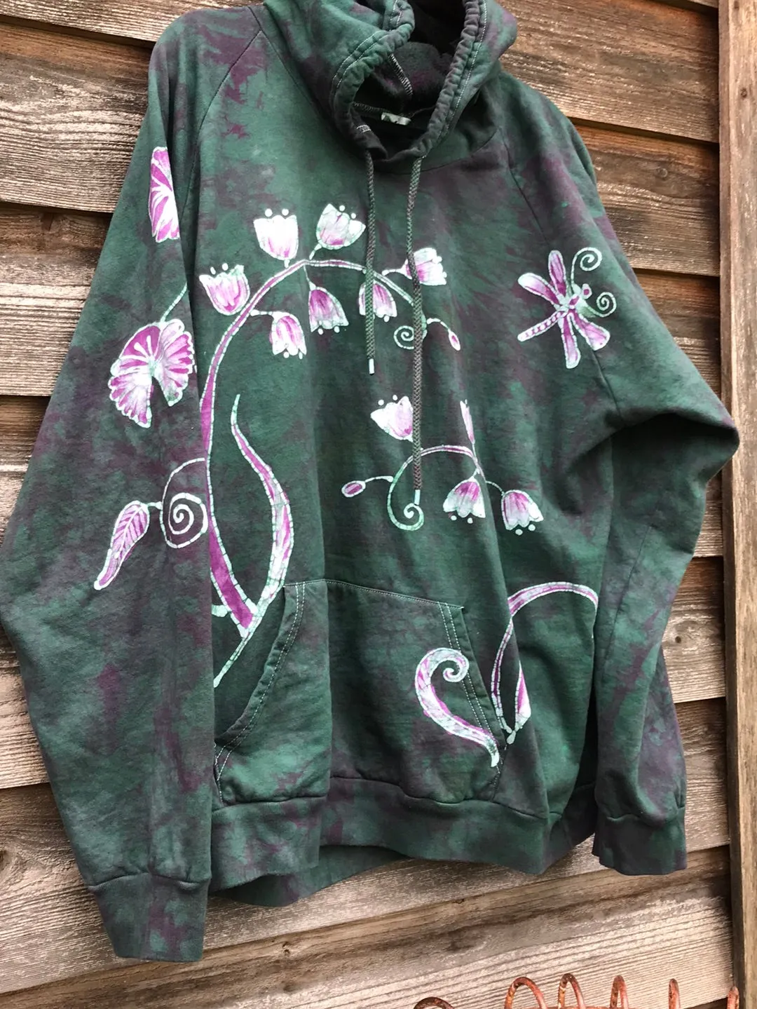 Dragonfly Hyacinth Pullover Batik Hoodie in Organic Cotton - Handmade Oversize in 3X