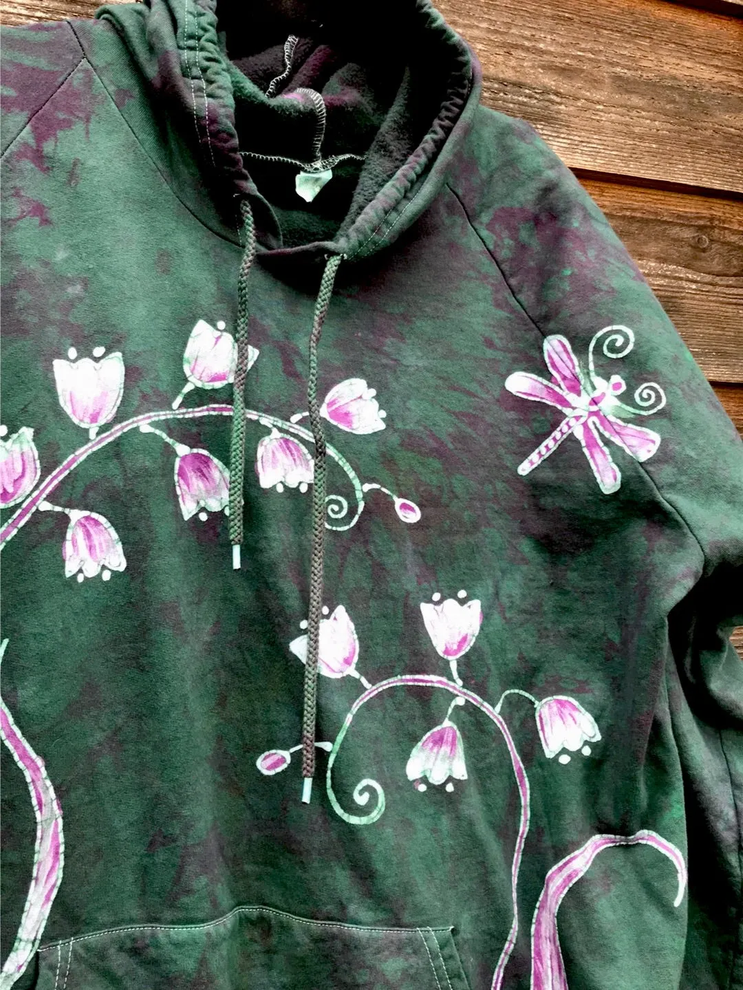 Dragonfly Hyacinth Pullover Batik Hoodie in Organic Cotton - Handmade Oversize in 3X