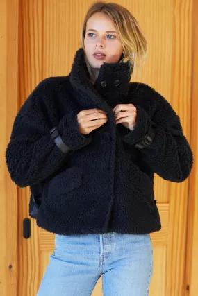 Emerson Fry Black Cozy High Neck Shearling Jacket