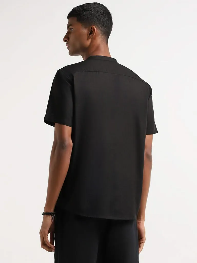 ETA Self-Patterned Black Cotton Resort Fit Shirt