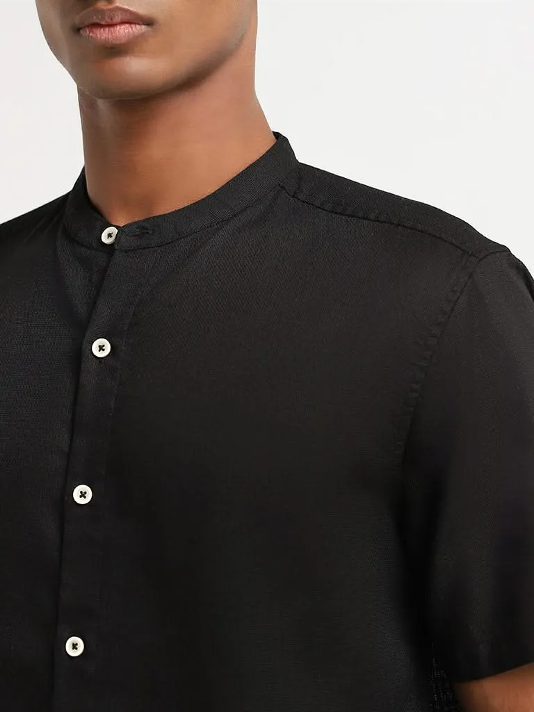 ETA Self-Patterned Black Cotton Resort Fit Shirt