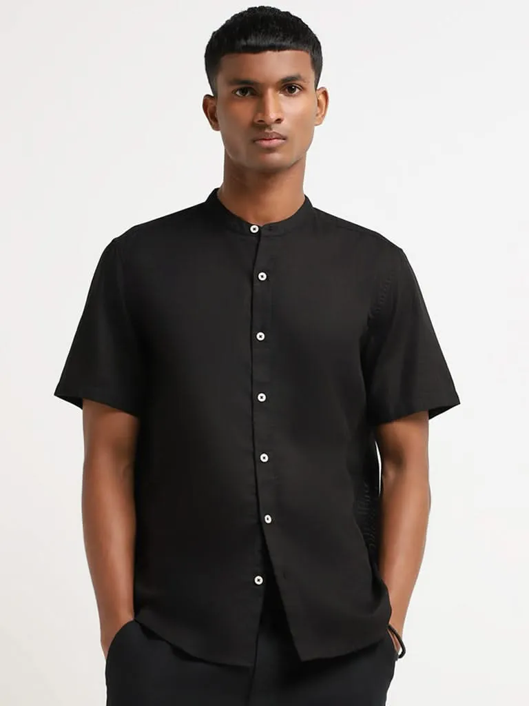 ETA Self-Patterned Black Cotton Resort Fit Shirt