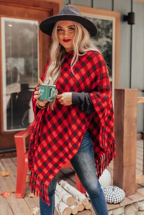 Fall In Vermont Buffalo Check Poncho In Red