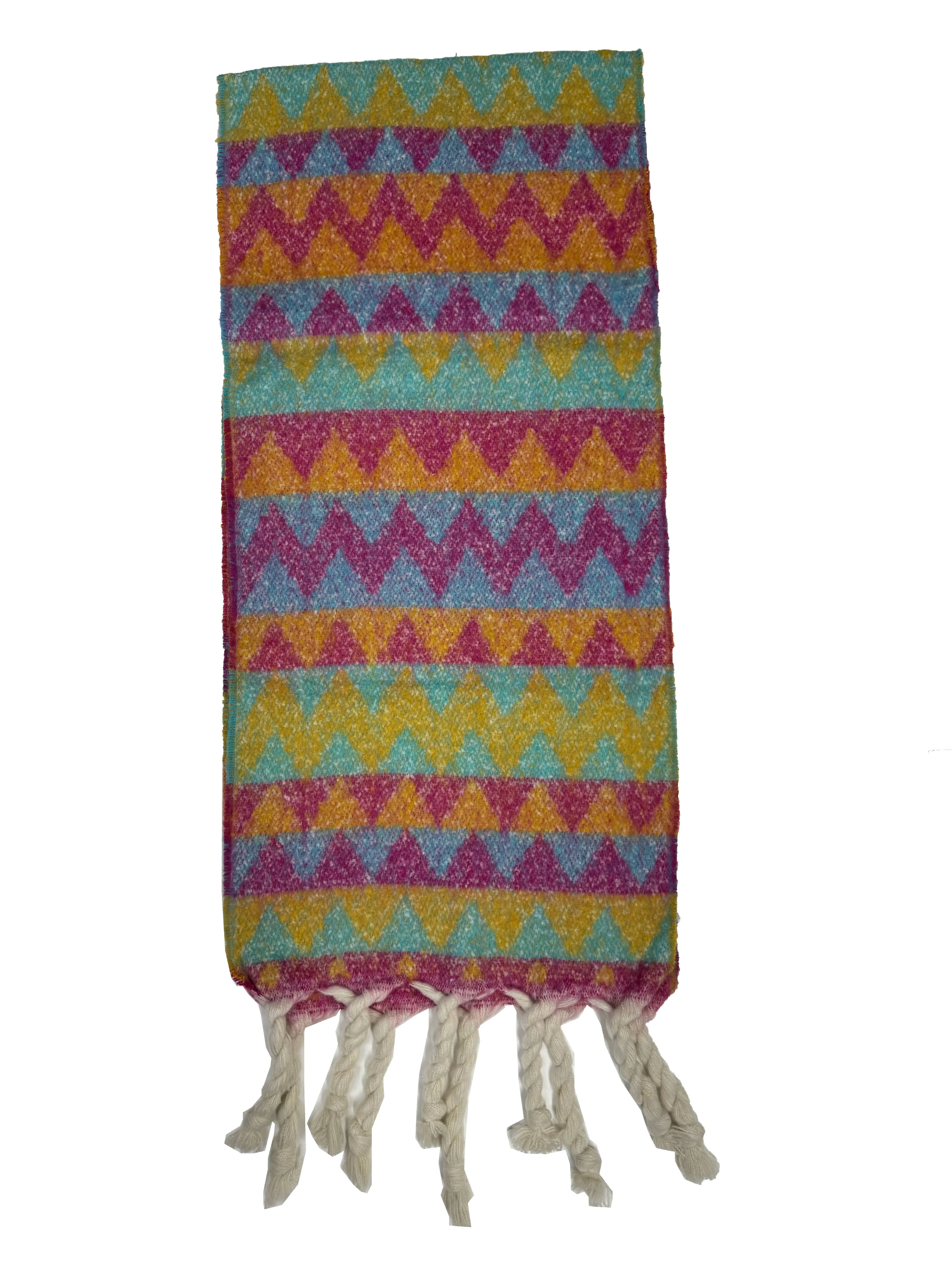 Fluffy Zig Zag Print Winter Scarf with Rope Tassels