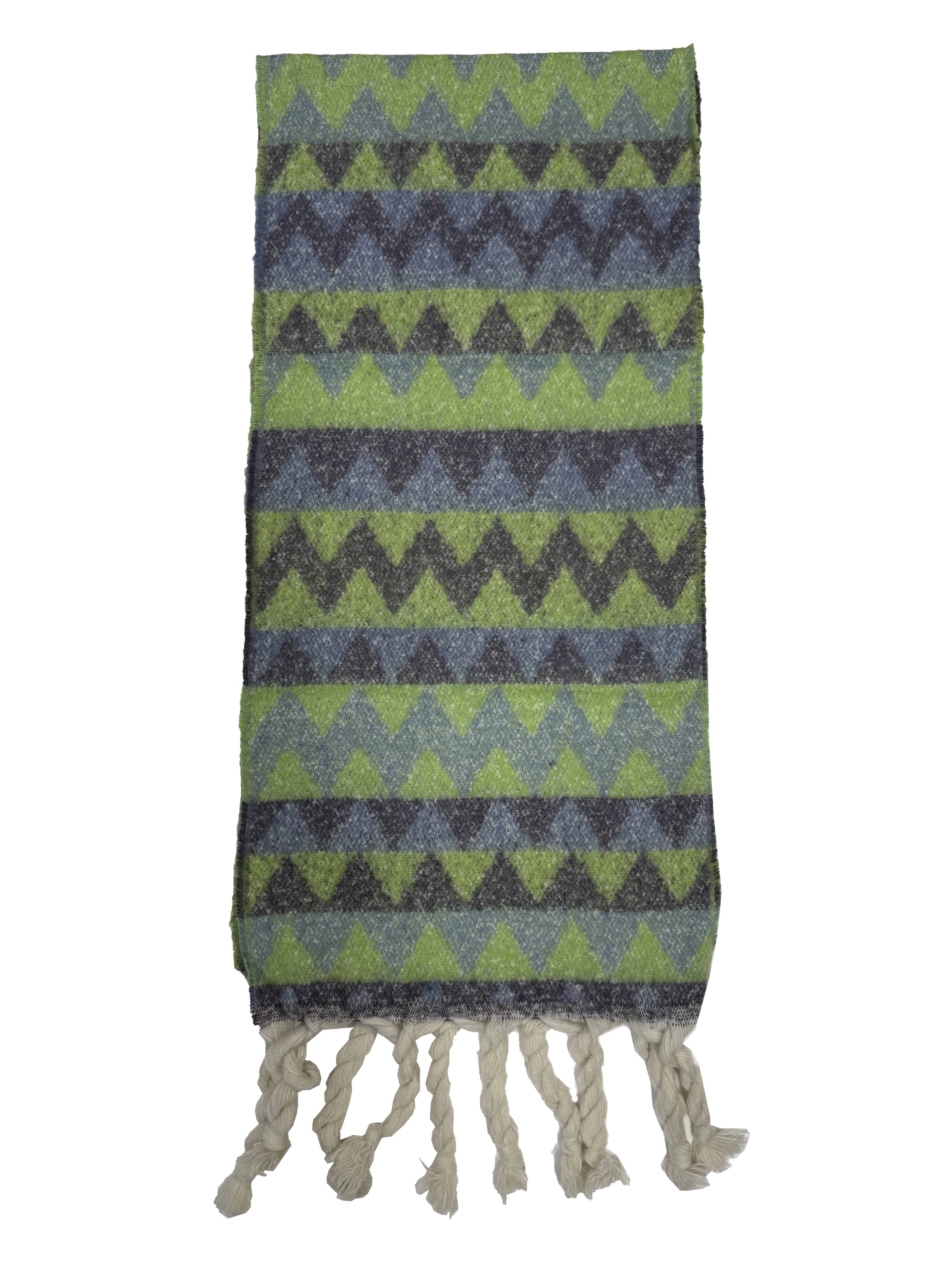 Fluffy Zig Zag Print Winter Scarf with Rope Tassels