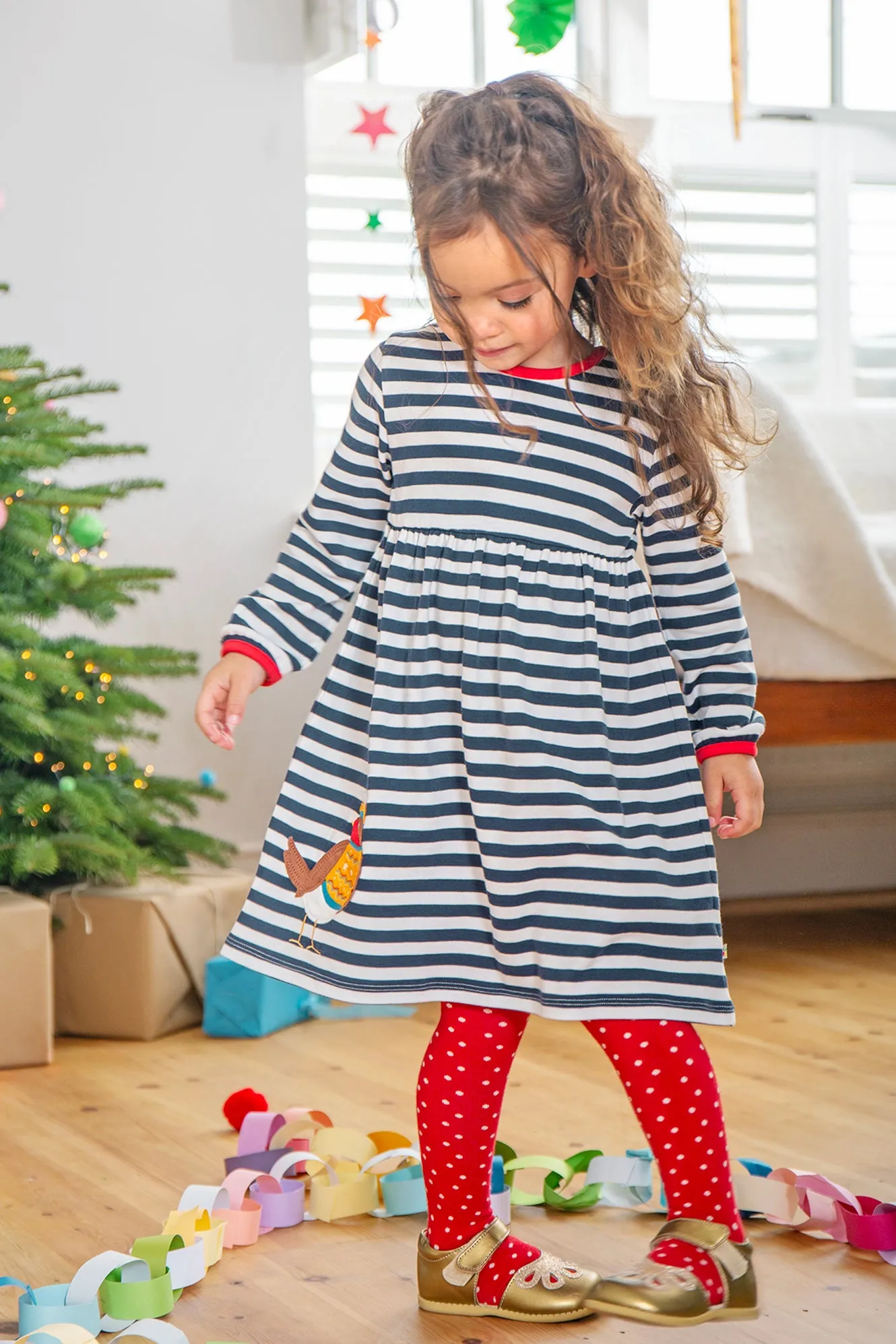 Frugi Dea Dress Indigo Stripe Robin