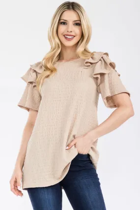 Full Size Ruffle Layered Short Sleeve Texture Top