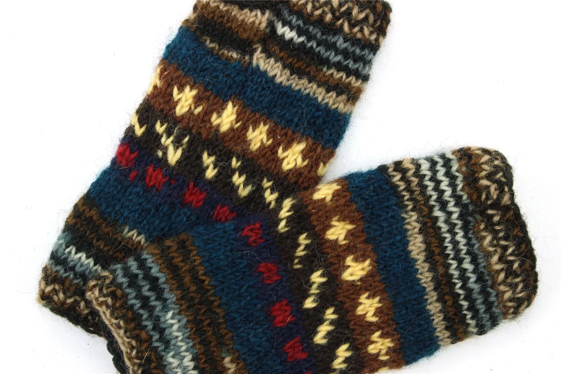 Hand Knitted Wool Arm Warmer - 17 Blue Brown