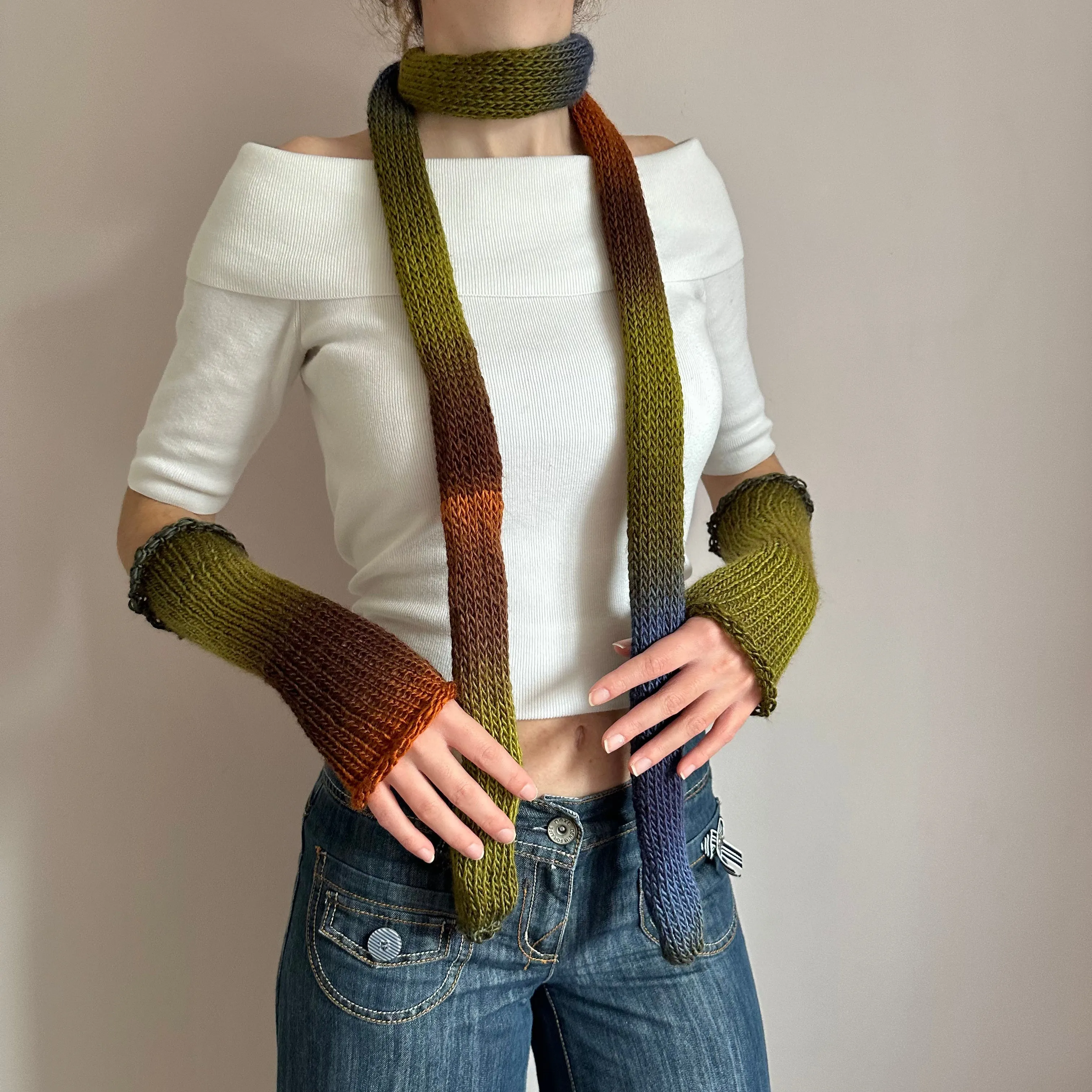 Handmade Aspen ombré knitted arm warmers