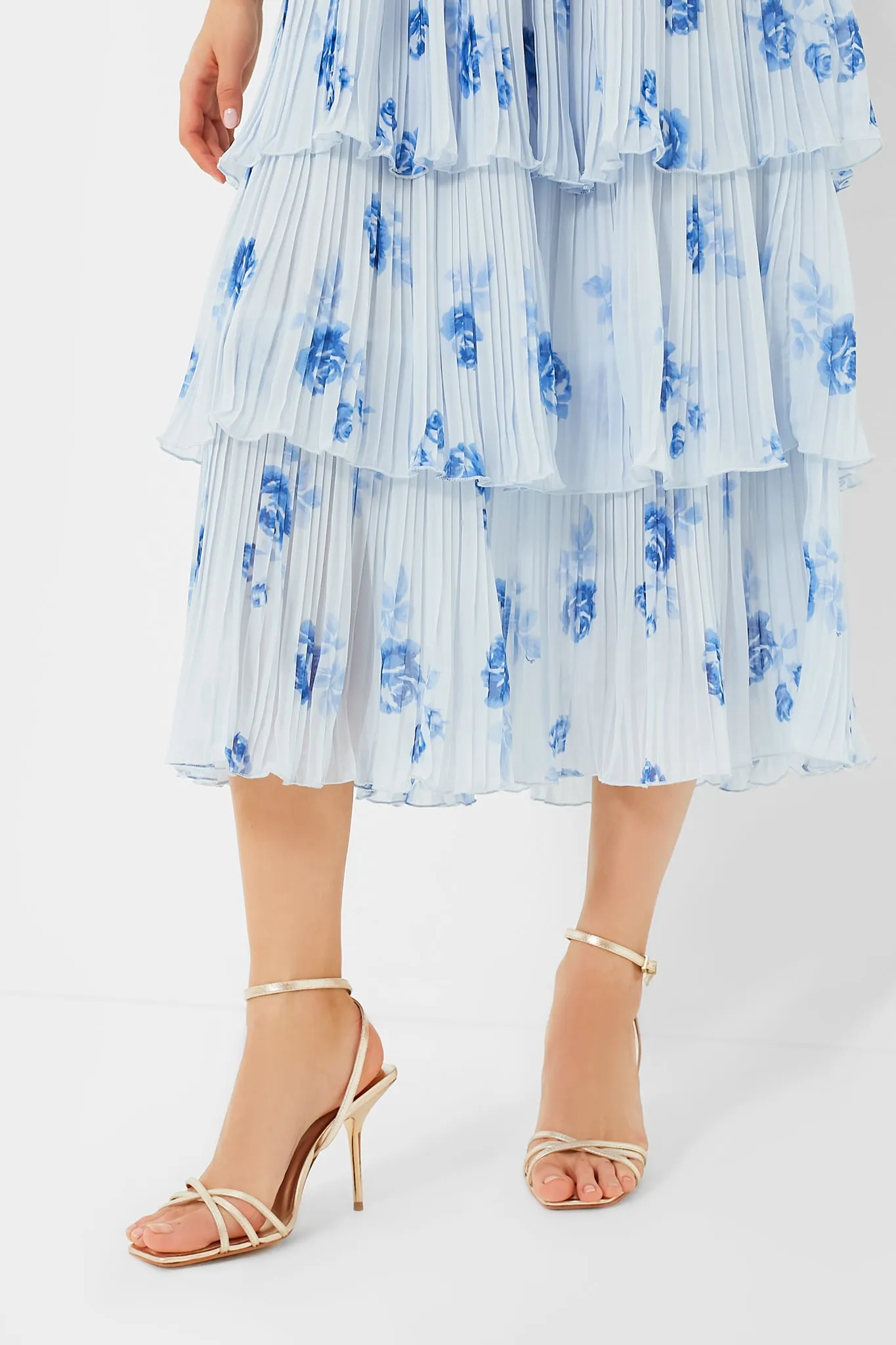 Heather Pleated Georgette Smock Midi Strap Dress