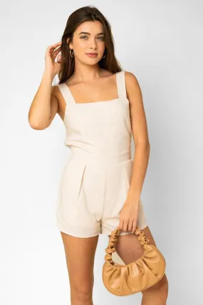 Ivory Sleeveless Square Neckline Pleated Romper