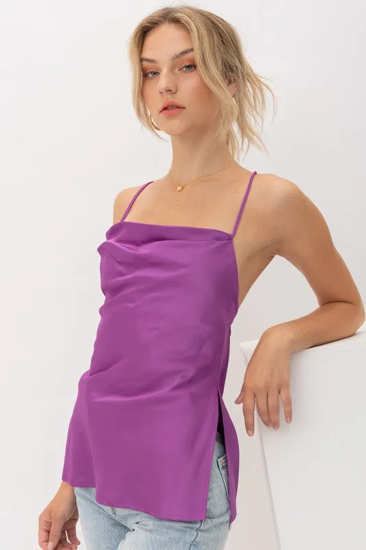 Jessalyn Satin Cowl Neck Strappy Top