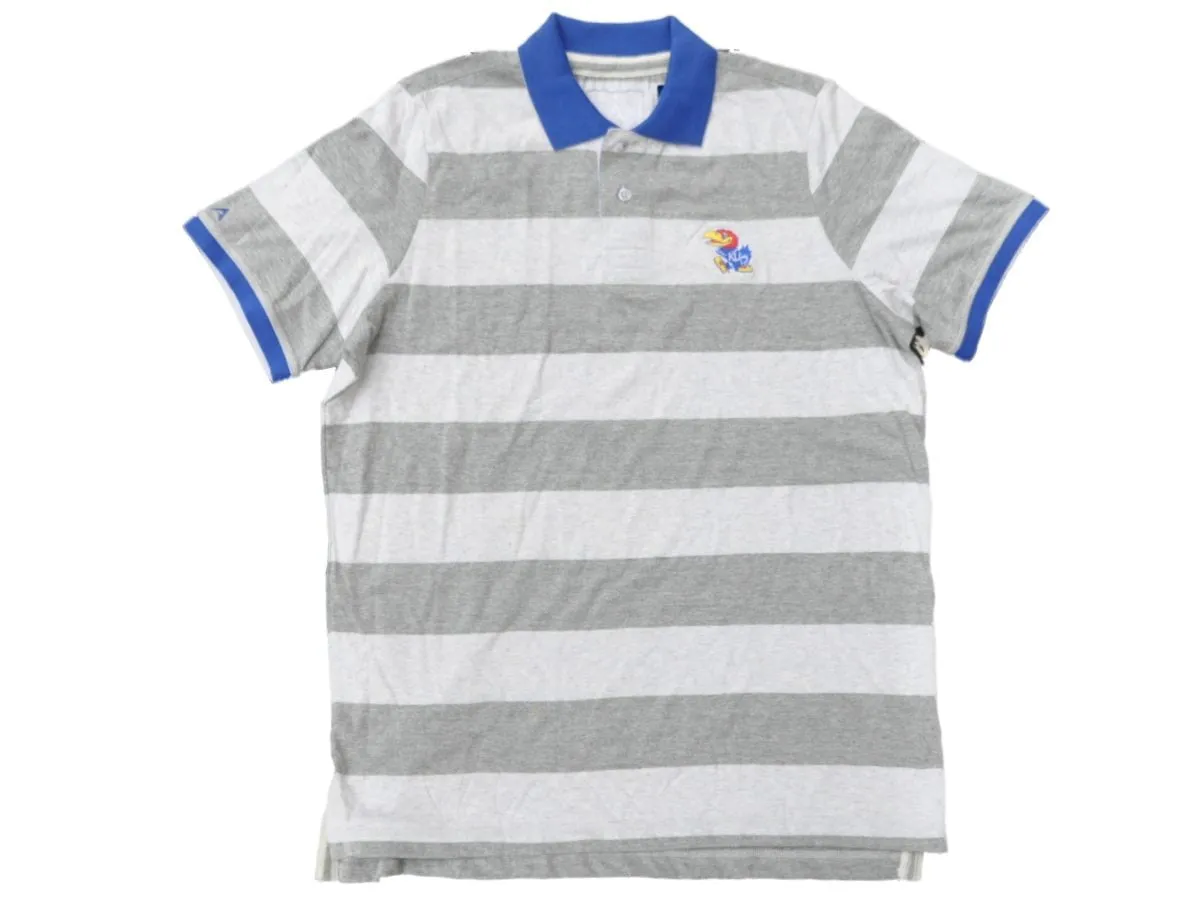 Kansas Jayhawks Antigua Gray Striped 1/4 Button-Up Short Sleeve Polo T-Shirt (L)