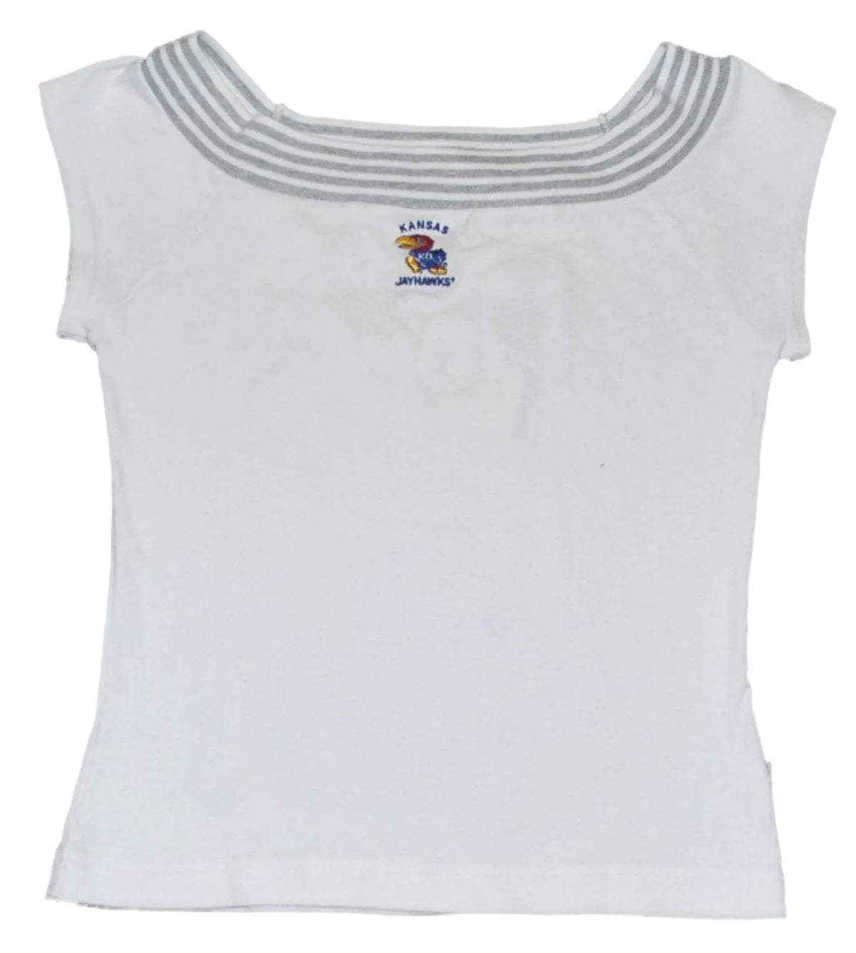 Kansas Jayhawks Antigua Women White Wide Neck Short Sleeve T-Shirt (M)