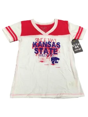 Kansas State Wildcats Blue 84 YOUTH Girls White & Pink Short Sleeve T-Shirt (M)