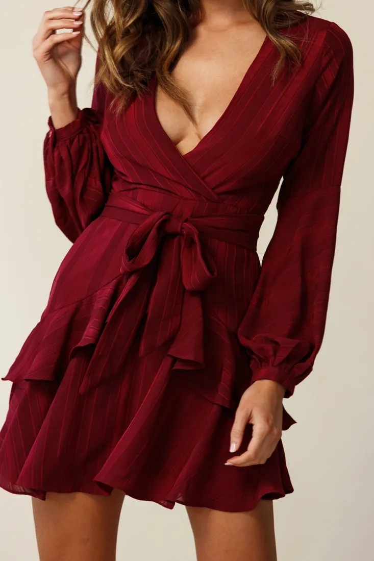 Kerry Layered Balloon Sleeve Dress Wine