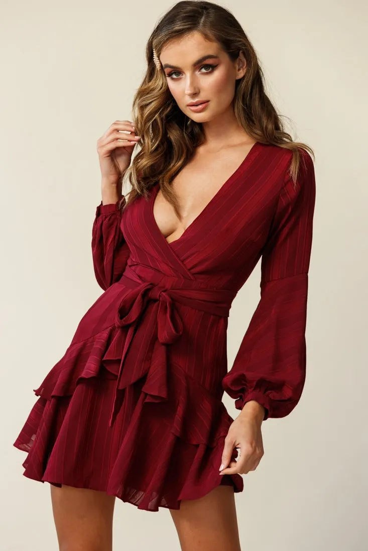 Kerry Layered Balloon Sleeve Dress Wine