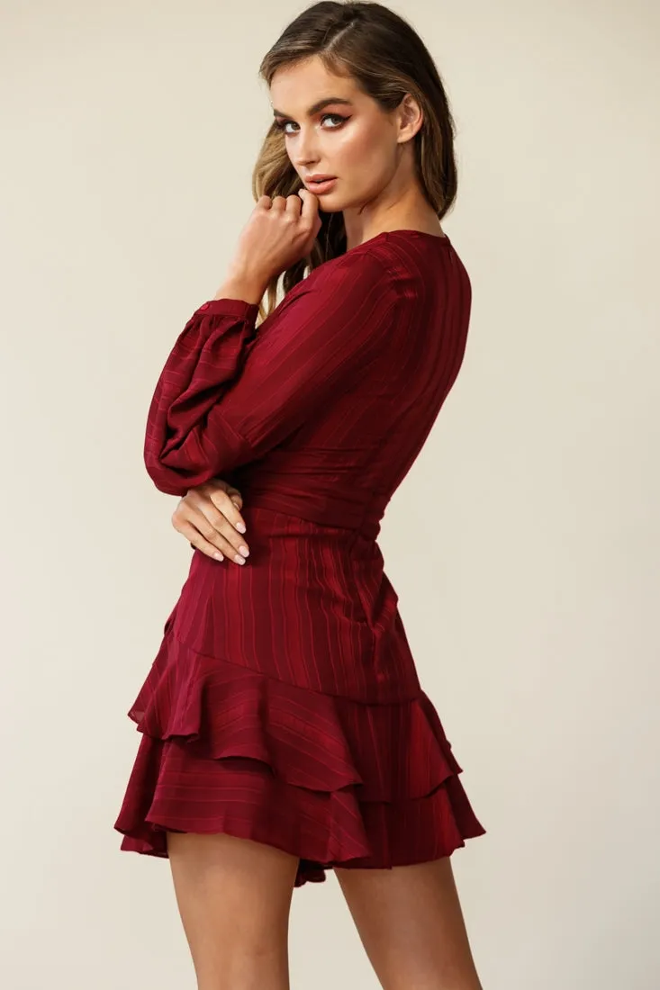 Kerry Layered Balloon Sleeve Dress Wine