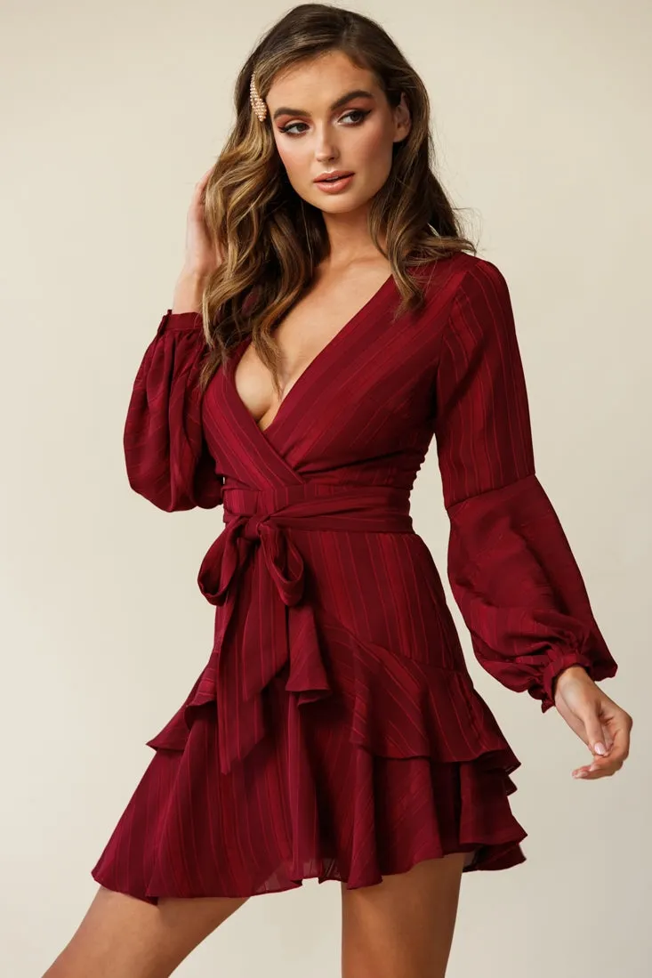 Kerry Layered Balloon Sleeve Dress Wine