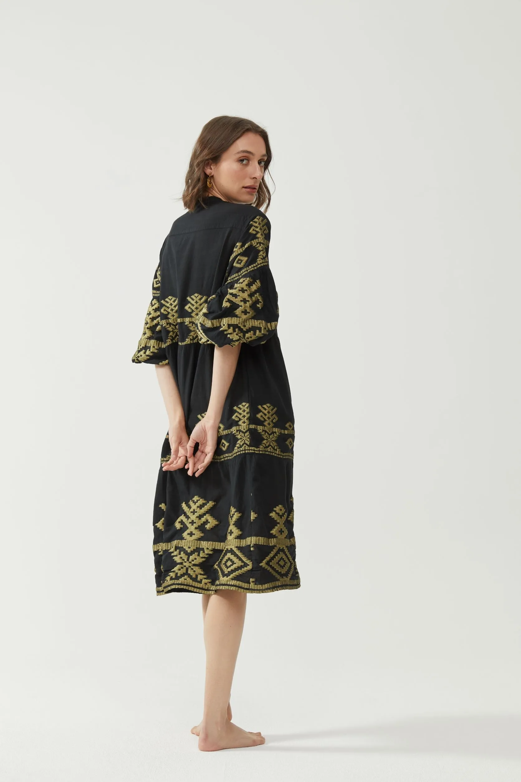 Kiitos Long Carmen Dress - Black/Gold