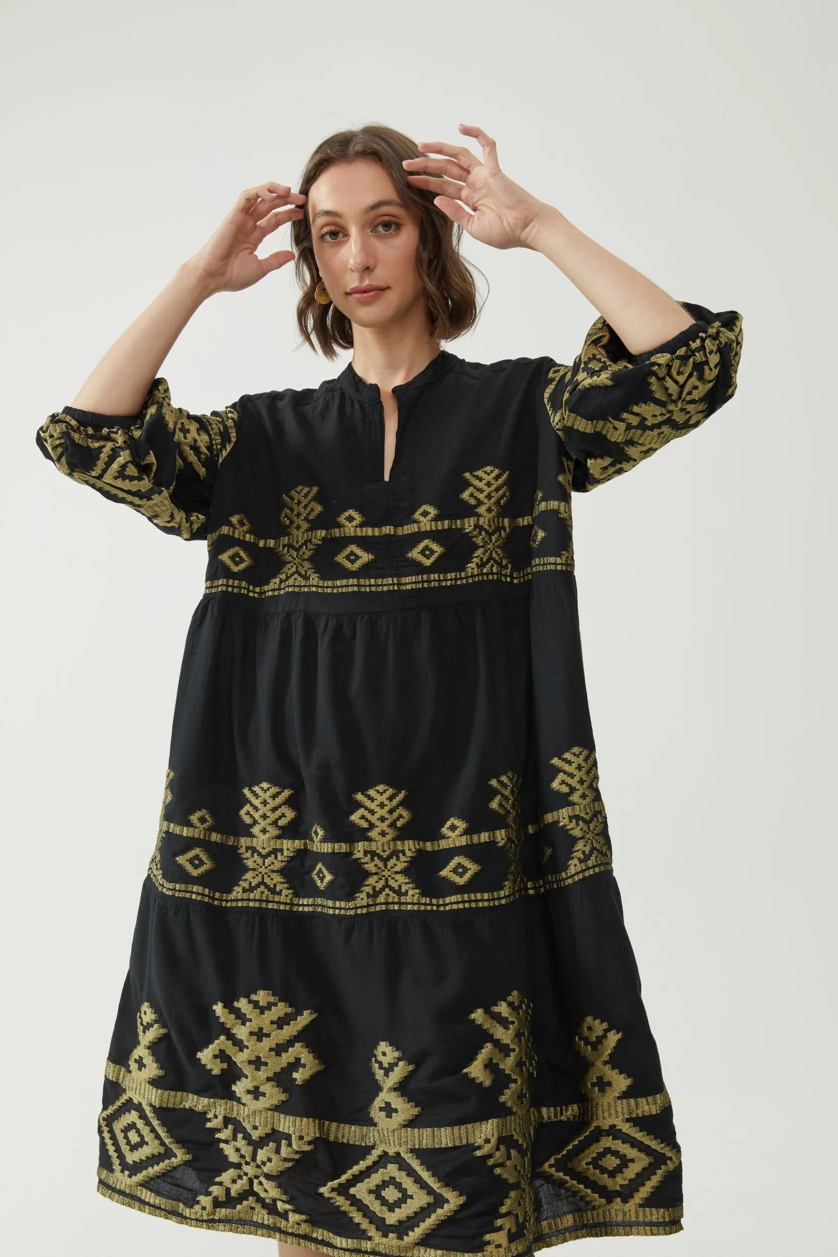 Kiitos Long Carmen Dress - Black/Gold