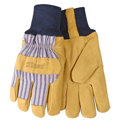 Kinco 1927KW Trademarked Otto Lined Grain Pigskin Striped Cotton-Blend Canvas Fabric Back Thermal Insulation Gloves (One Dozen)