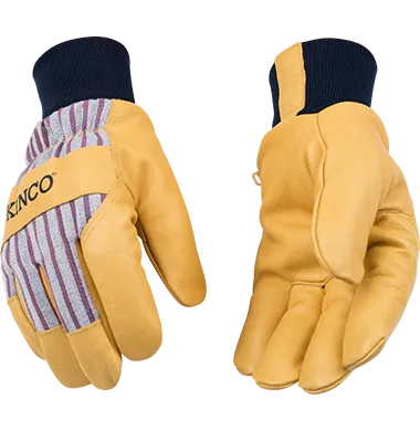 Kinco 1927KW Trademarked Otto Lined Grain Pigskin Striped Cotton-Blend Canvas Fabric Back Thermal Insulation Gloves (One Dozen)