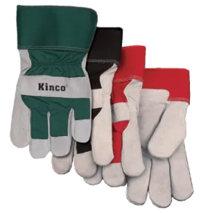 Kinco 1932 Suede Cowhide Safety Cuff with Shirred Elastic Wrist Wing Thumb Thermal Insulation Gloves (One Dozen)