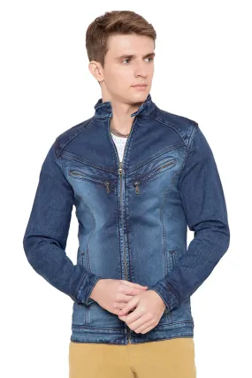 Krossstitch Full Sleeve Men's Denim Jacket with Zip Closer