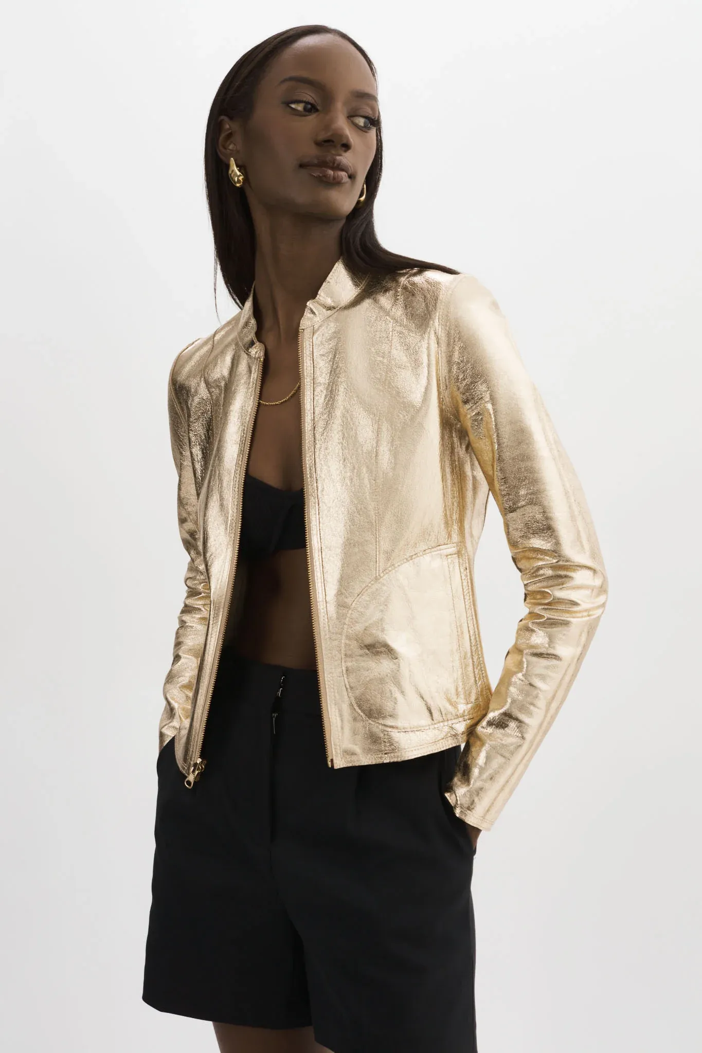 LAMARQUE - Chapin Reversible Leather Bomber in Wheat/Gold